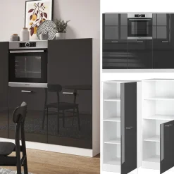 Küchenblock R-Line Anthrazit Hochglanz/Weiß 180 cm ohne Arbeitsplatte Vicco
