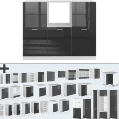 Küchenblock R-Line Anthrazit Hochglanz/Weiß 180 cm ohne Arbeitsplatte Vicco