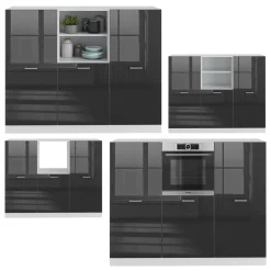 Küchenblock R-Line Anthrazit Hochglanz/Weiß 180 cm ohne Arbeitsplatte Vicco