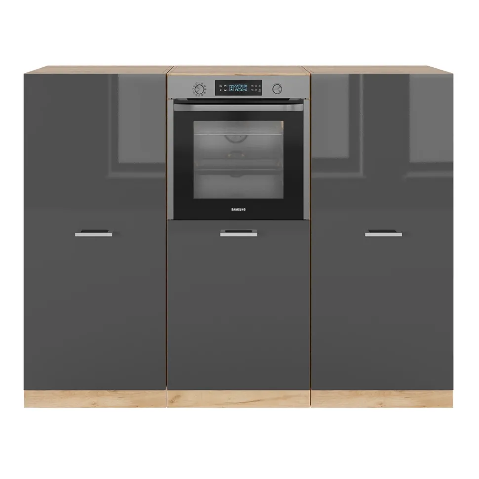 Küchenblock R-Line Anthrazit Hochglanz/Goldkraft Eiche 180 cm ohne Arbeitsplatte Vicco