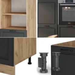 Küchenblock R-Line Anthrazit Landhaus/Goldkraft Eiche 180 cm ohne Arbeitsplatte Vicco