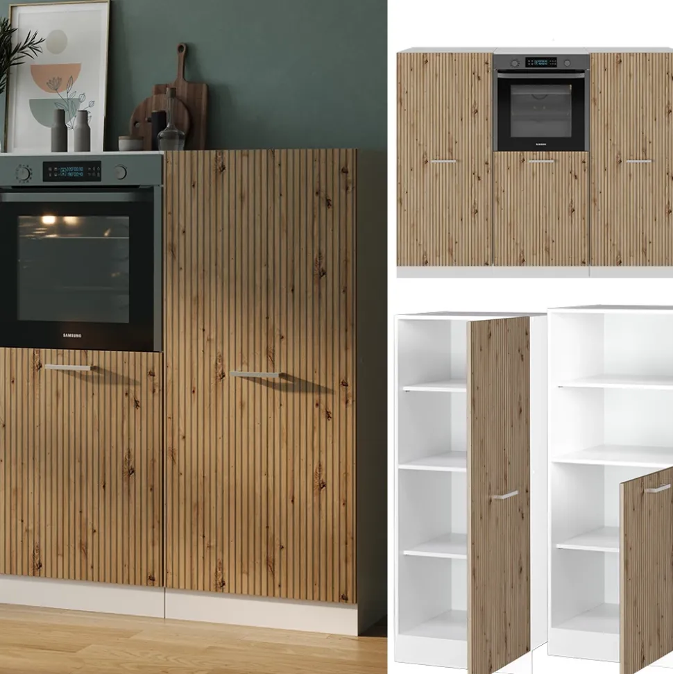 Küchenblock R-Line Artisan Eiche/Weiß 180 cm ohne Arbeitsplatte Vicco