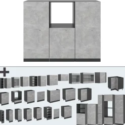 Küchenblock R-Line Beton/Anthrazit 180 cm ohne Arbeitsplatte Vicco