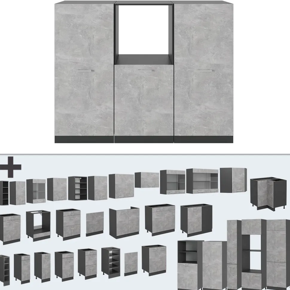 Küchenblock R-Line Beton/Anthrazit 180 cm ohne Arbeitsplatte Vicco