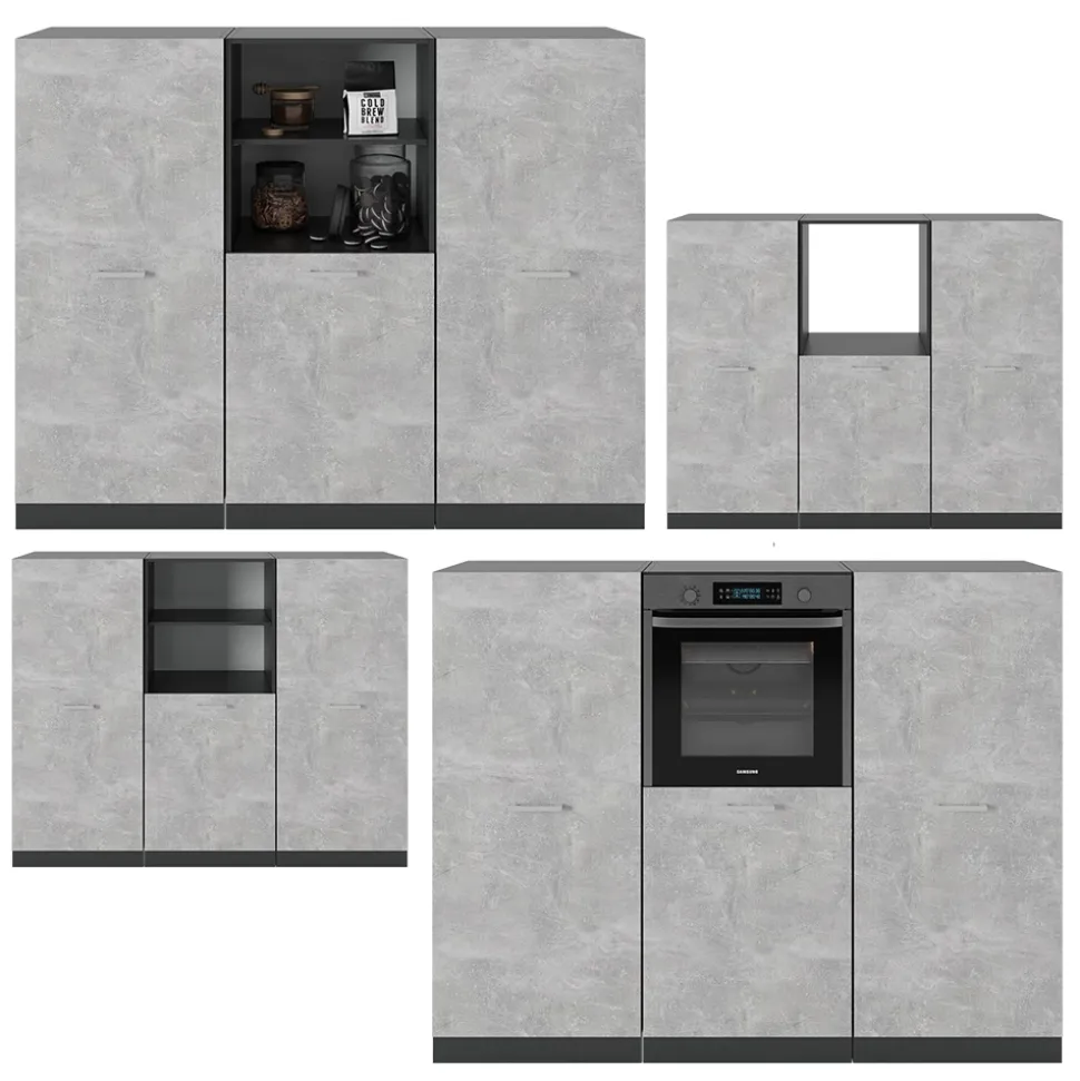 Küchenblock R-Line Beton/Anthrazit 180 cm ohne Arbeitsplatte Vicco