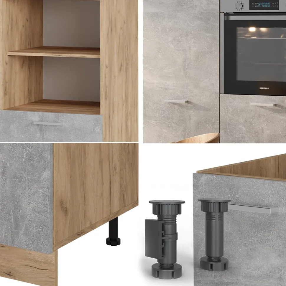 Küchenblock R-Line Beton/Goldkraft Eiche 180 cm ohne Arbeitsplatte Vicco