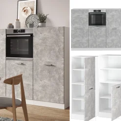 Küchenblock R-Line Beton/Weiß 180 cm ohne Arbeitsplatte Vicco