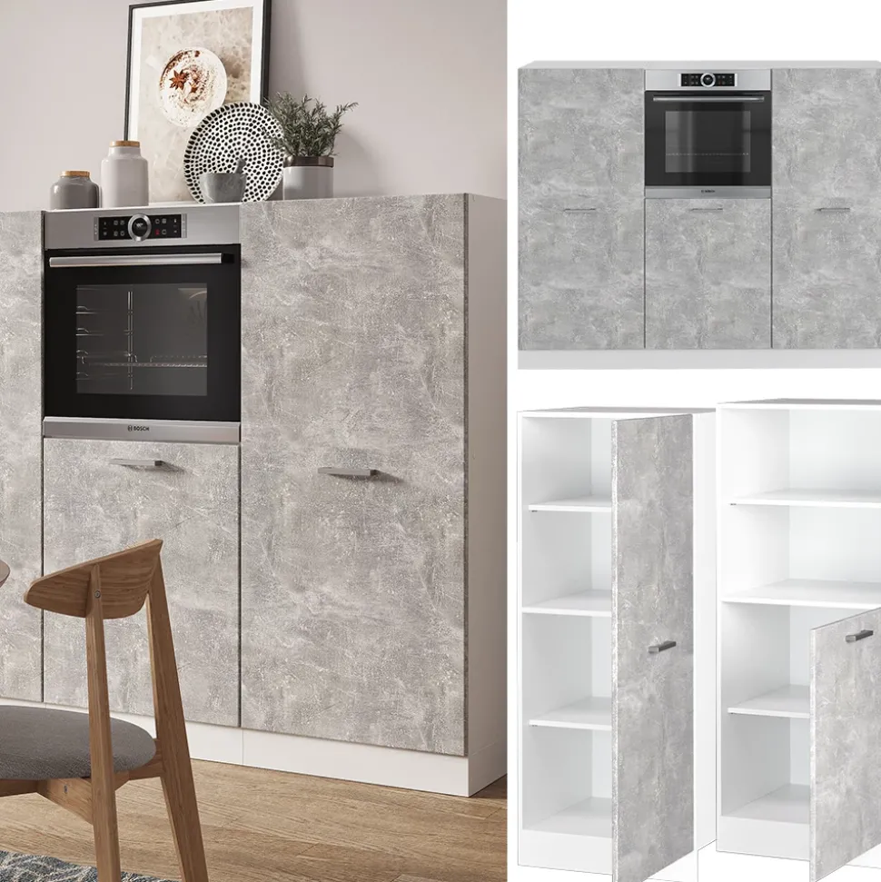 Küchenblock R-Line Beton/Weiß 180 cm ohne Arbeitsplatte Vicco