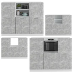 Küchenblock R-Line Beton/Weiß 180 cm ohne Arbeitsplatte Vicco