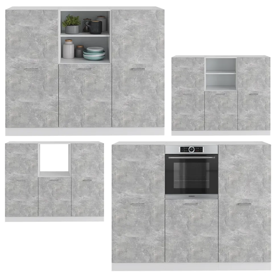 Küchenblock R-Line Beton/Weiß 180 cm ohne Arbeitsplatte Vicco