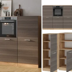 Küchenblock R-Line Edelgrau/Goldkraft Eiche 180 cm ohne Arbeitsplatte Vicco