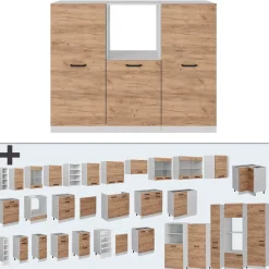 Küchenblock R-Line Goldkraft Eiche/Weiß 180 cm ohne Arbeitsplatte Vicco