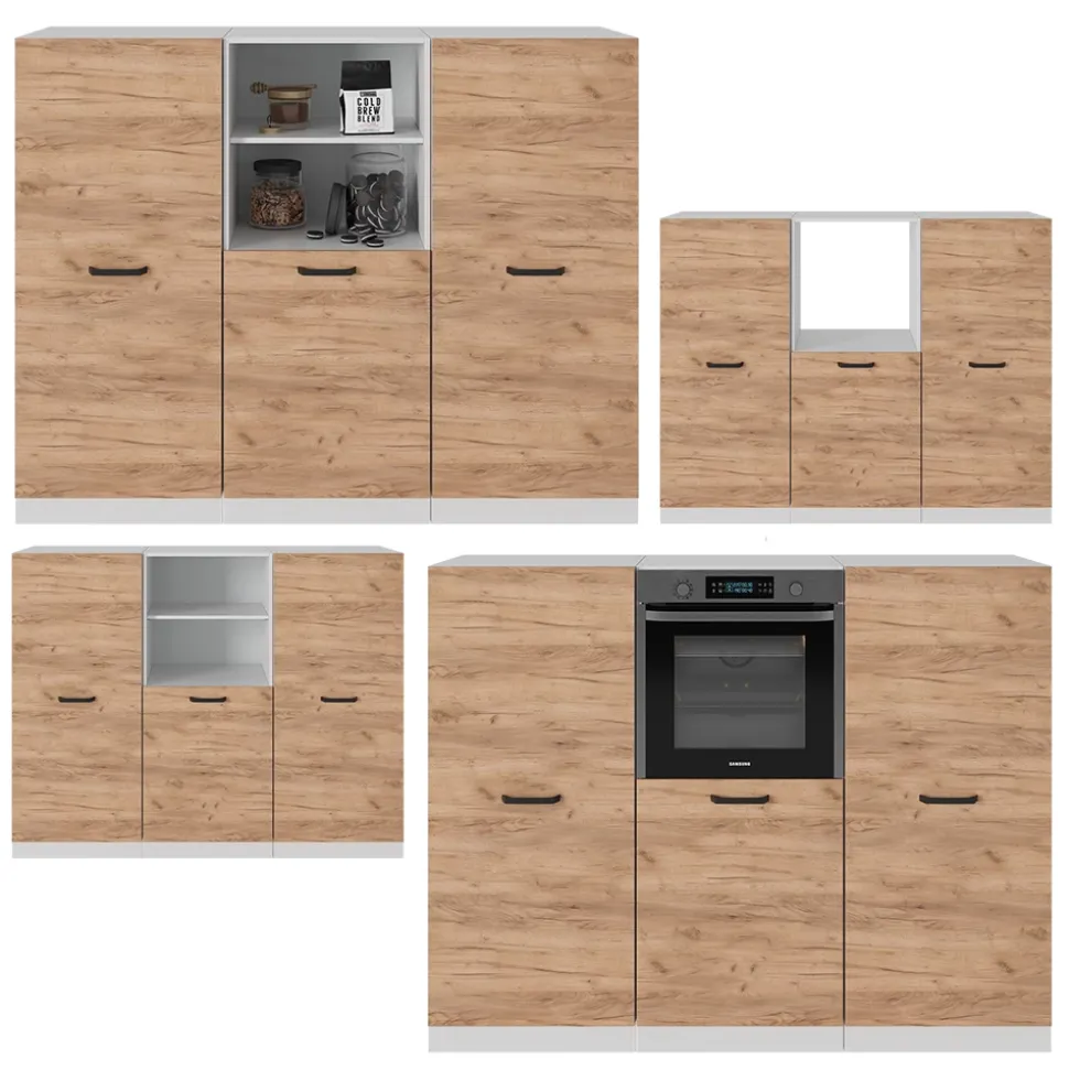 Küchenblock R-Line Goldkraft Eiche/Weiß 180 cm ohne Arbeitsplatte Vicco