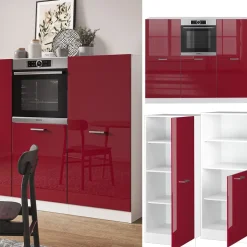 Küchenblock R-Line Rot Hochglanz/Weiß 180 cm ohne Arbeitsplatte Vicco