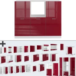 Küchenblock R-Line Rot Hochglanz/Weiß 180 cm ohne Arbeitsplatte Vicco