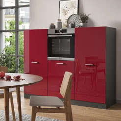 Küchenblock R-Line Rot Hochglanz/Anthrazit 180 cm ohne Arbeitsplatte Vicco
