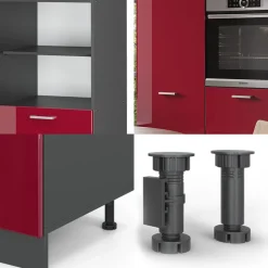 Küchenblock R-Line Rot Hochglanz/Anthrazit 180 cm ohne Arbeitsplatte Vicco