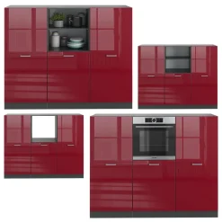 Küchenblock R-Line Rot Hochglanz/Anthrazit 180 cm ohne Arbeitsplatte Vicco