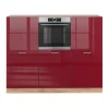Küchenblock R-Line Rot Hochglanz/Goldkraft Eiche 180 cm ohne Arbeitsplatte Vicco