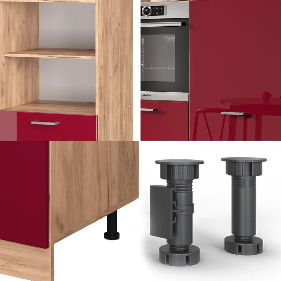 Küchenblock R-Line Rot Hochglanz/Goldkraft Eiche 180 cm ohne Arbeitsplatte Vicco
