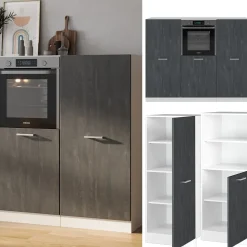 Küchenblock R-Line Schwarz Beton/Weiß 180 cm ohne Arbeitsplatte Vicco