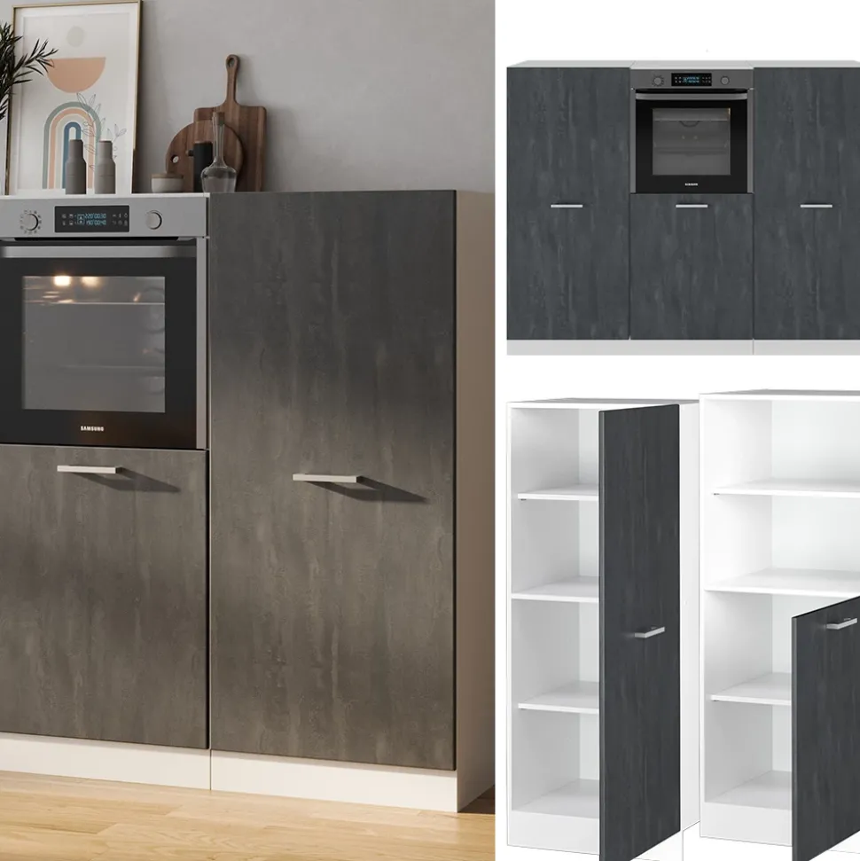 Küchenblock R-Line Schwarz Beton/Weiß 180 cm ohne Arbeitsplatte Vicco