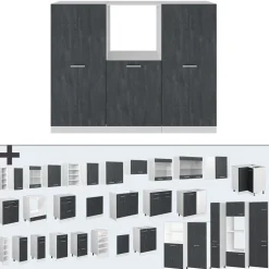 Küchenblock R-Line Schwarz Beton/Weiß 180 cm ohne Arbeitsplatte Vicco