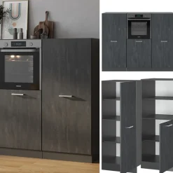 Küchenblock R-Line Schwarz Beton/Anthrazit 180 cm ohne Arbeitsplatte Vicco