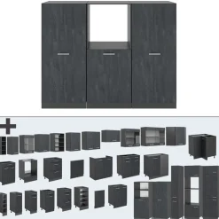 Küchenblock R-Line Schwarz Beton/Anthrazit 180 cm ohne Arbeitsplatte Vicco