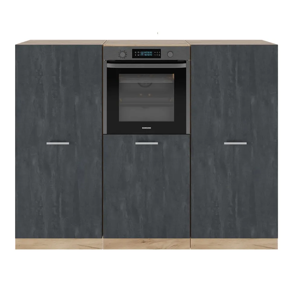 Küchenblock R-Line Schwarz Beton/Goldkraft Eiche 180 cm ohne Arbeitsplatte Vicco