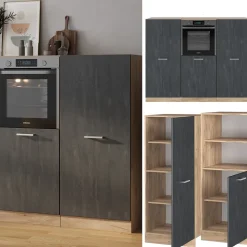 Küchenblock R-Line Schwarz Beton/Goldkraft Eiche 180 cm ohne Arbeitsplatte Vicco