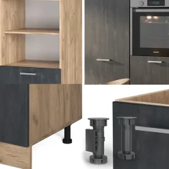 Küchenblock R-Line Schwarz Beton/Goldkraft Eiche 180 cm ohne Arbeitsplatte Vicco