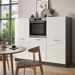 Küchenblock R-Line Weiß Hochglanz/Anthrazit 180 cm ohne Arbeitsplatte Vicco