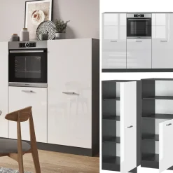 Küchenblock R-Line Weiß Hochglanz/Anthrazit 180 cm ohne Arbeitsplatte Vicco