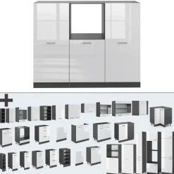 Küchenblock R-Line Weiß Hochglanz/Anthrazit 180 cm ohne Arbeitsplatte Vicco