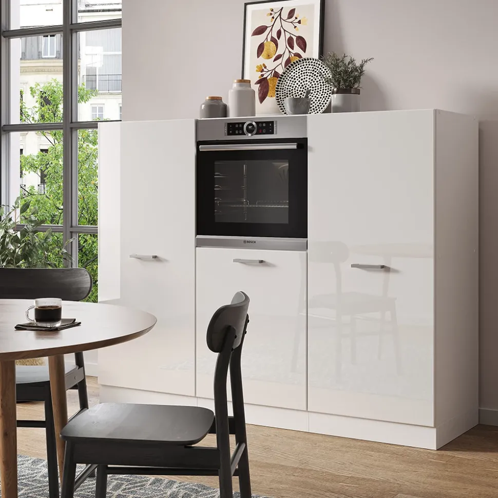 Küchenblock R-Line Weiß Hochglanz/Weiß 180 cm ohne Arbeitsplatte Vicco