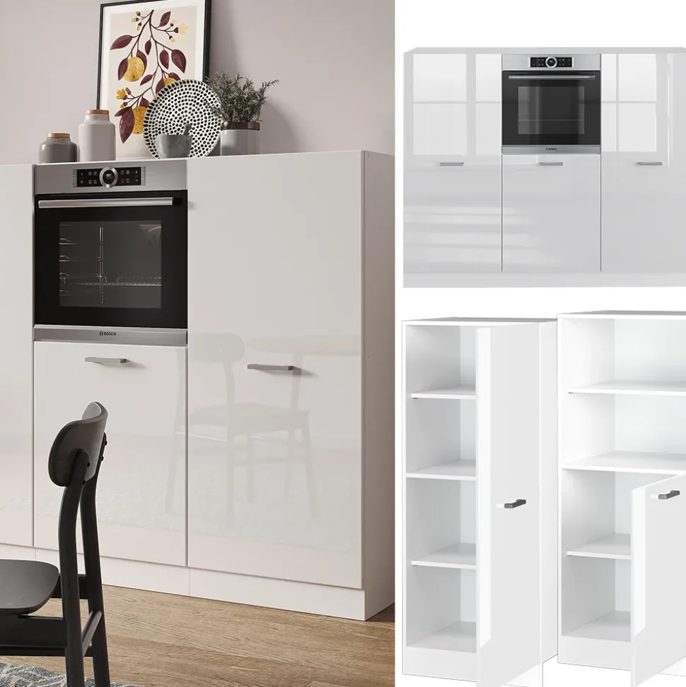 Küchenblock R-Line Weiß Hochglanz/Weiß 180 cm ohne Arbeitsplatte Vicco