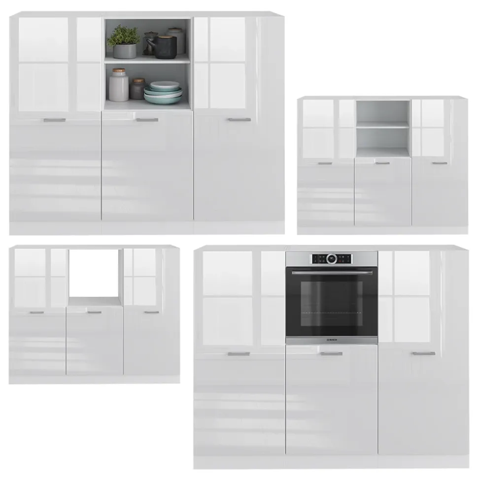 Küchenblock R-Line Weiß Hochglanz/Weiß 180 cm ohne Arbeitsplatte Vicco