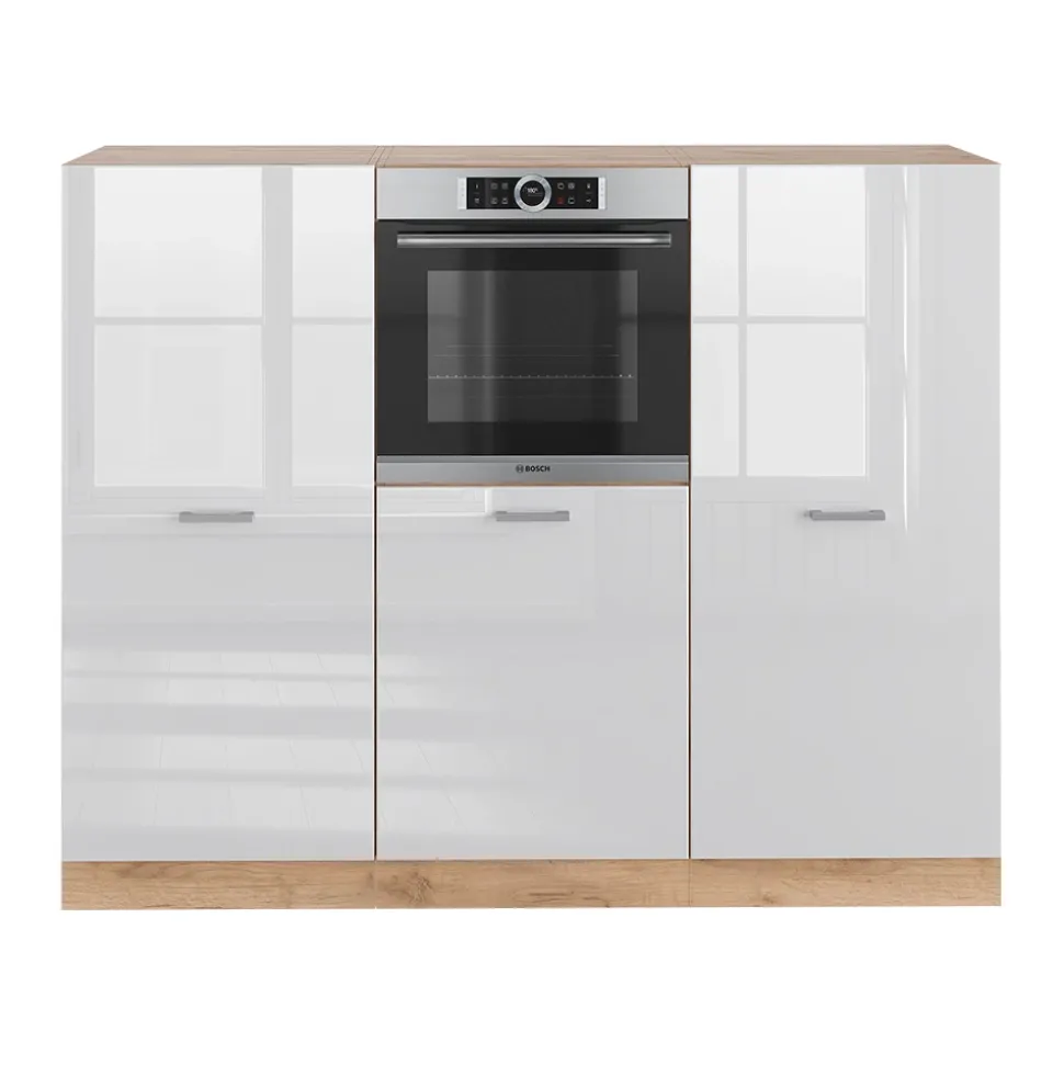 Küchenblock R-Line Weiß Hochglanz/Goldkraft Eiche 180 cm ohne Arbeitsplatte Vicco