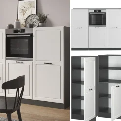 Küchenblock R-Line Weiß Landhaus/Anthrazit 180 cm ohne Arbeitsplatte Vicco