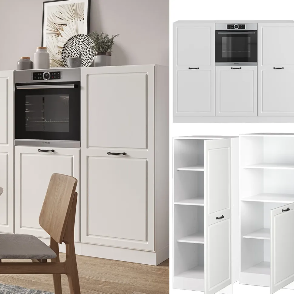 Küchenblock R-Line Weiß Landhaus/Weiß 180 cm ohne Arbeitsplatte Vicco