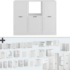 Küchenblock R-Line Weiß Landhaus/Weiß 180 cm ohne Arbeitsplatte Vicco