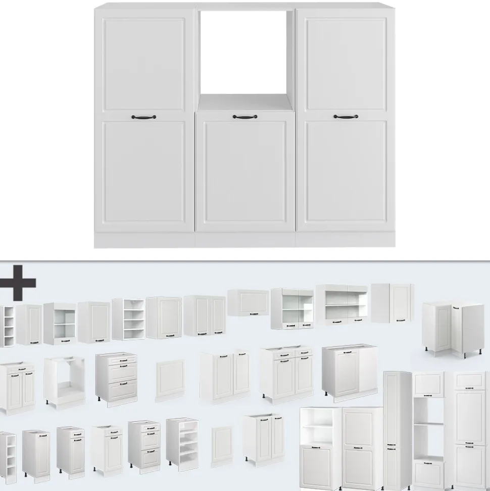 Küchenblock R-Line Weiß Landhaus/Weiß 180 cm ohne Arbeitsplatte Vicco