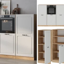 Küchenblock R-Line Weiß Landhaus/Goldkraft Eiche 180 cm ohne Arbeitsplatte Vicco