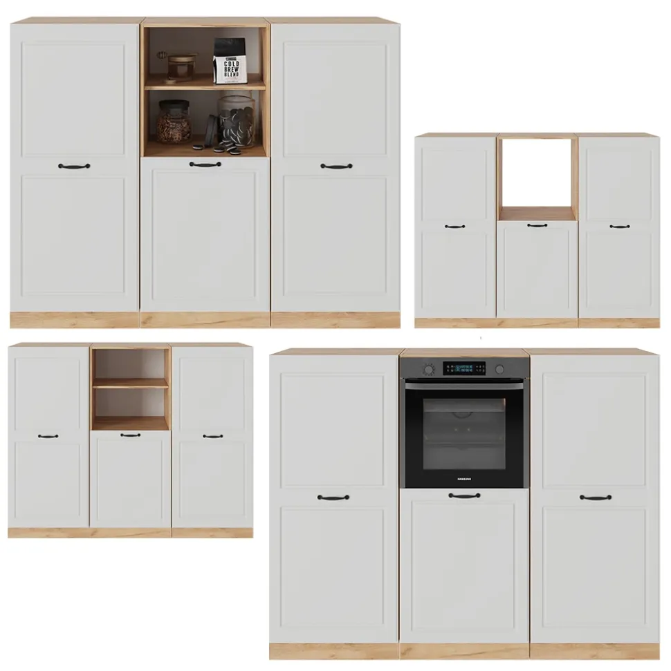 Küchenblock R-Line Weiß Landhaus/Goldkraft Eiche 180 cm ohne Arbeitsplatte Vicco