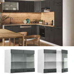 Küchenglasschrank R-Line Anthrazit Landhaus 80 cm Vicco