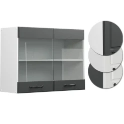 Küchenglasschrank R-Line Anthrazit Landhaus 80 cm Vicco