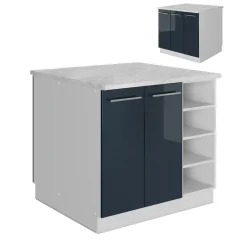 Kücheninsel Fame-Line Dunkelblau Hochglanz 90 cm ohne Arbeitsplatte Vicco