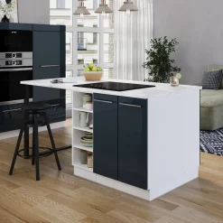 Kücheninsel Fame-Line Dunkelblau Hochglanz 90 cm ohne Arbeitsplatte Vicco