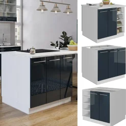 Kücheninsel Fame-Line Dunkelblau Hochglanz 90 cm ohne Arbeitsplatte Vicco